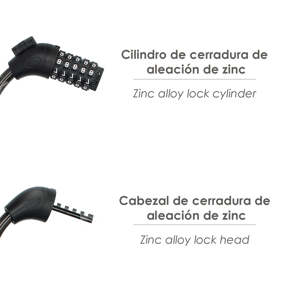 Cable Bicicleta Espiral Con Combinaci&oacute;n. 12 mm. x 120 cm. seguridad